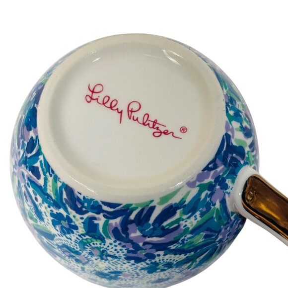 Lilly Pulitzer Ceramic Coffee Mug Floral 12 Oz Blue Green Gold Handle Accent 3 - Picture 9 of 9